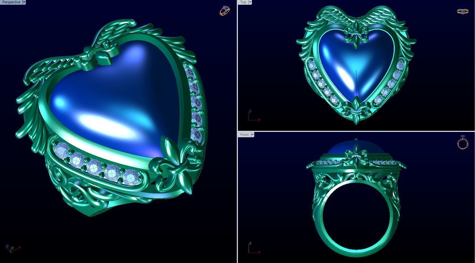 Men ring college ring set diamonds 3D print model_2