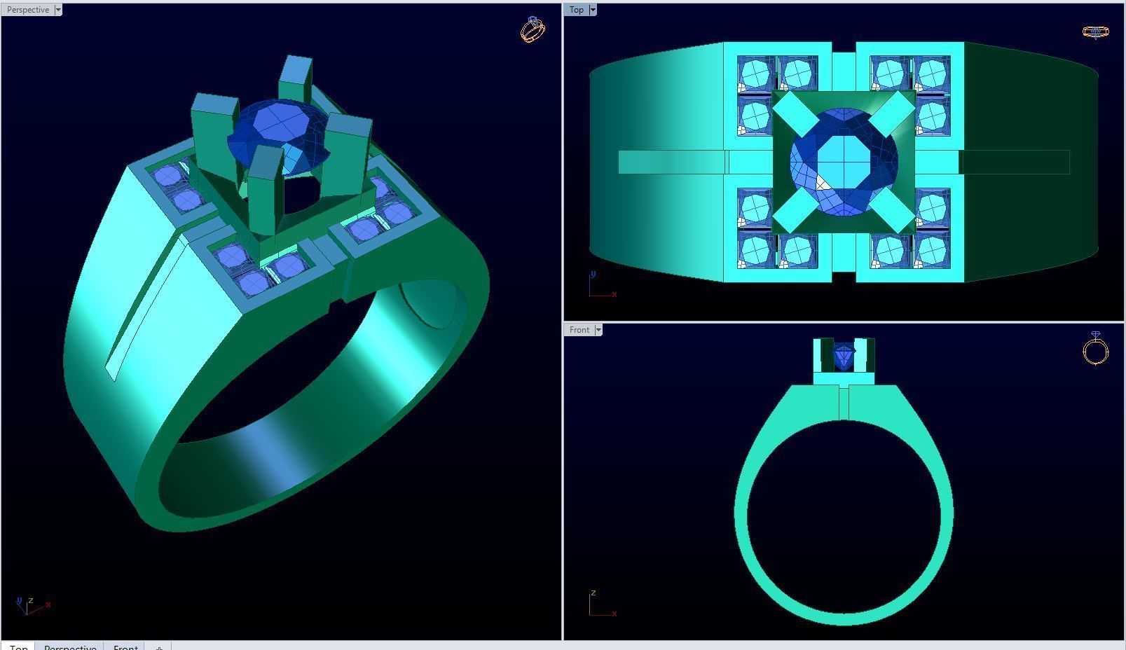 Men ring college ring set diamonds 3D print model_1