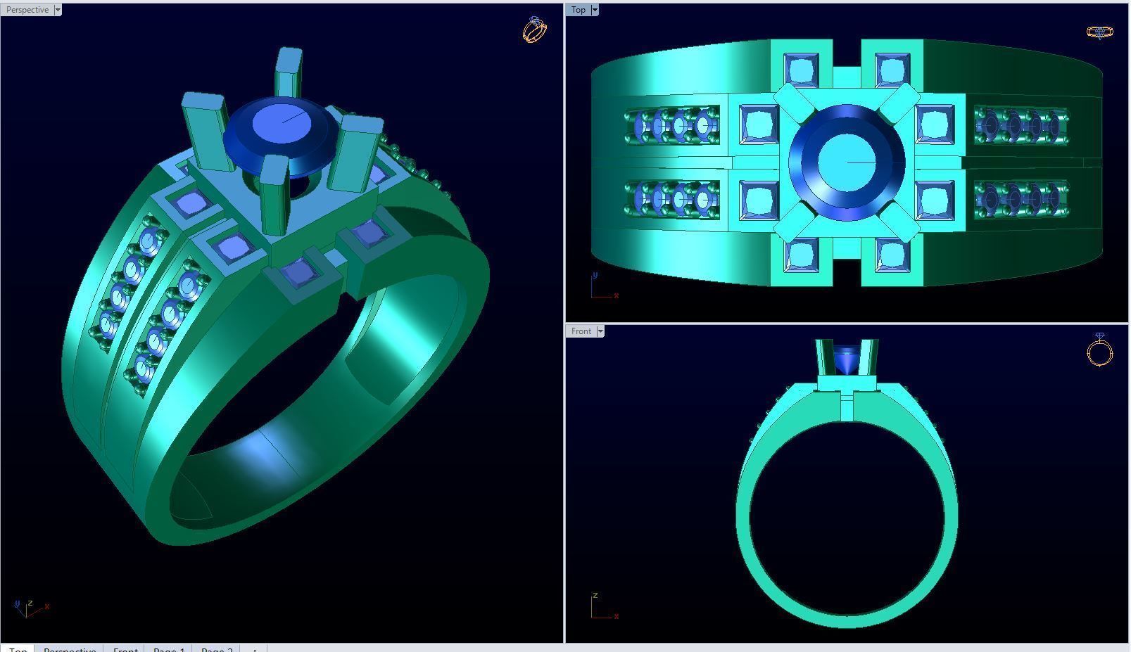 Men ring college ring set diamonds 3D print model_4