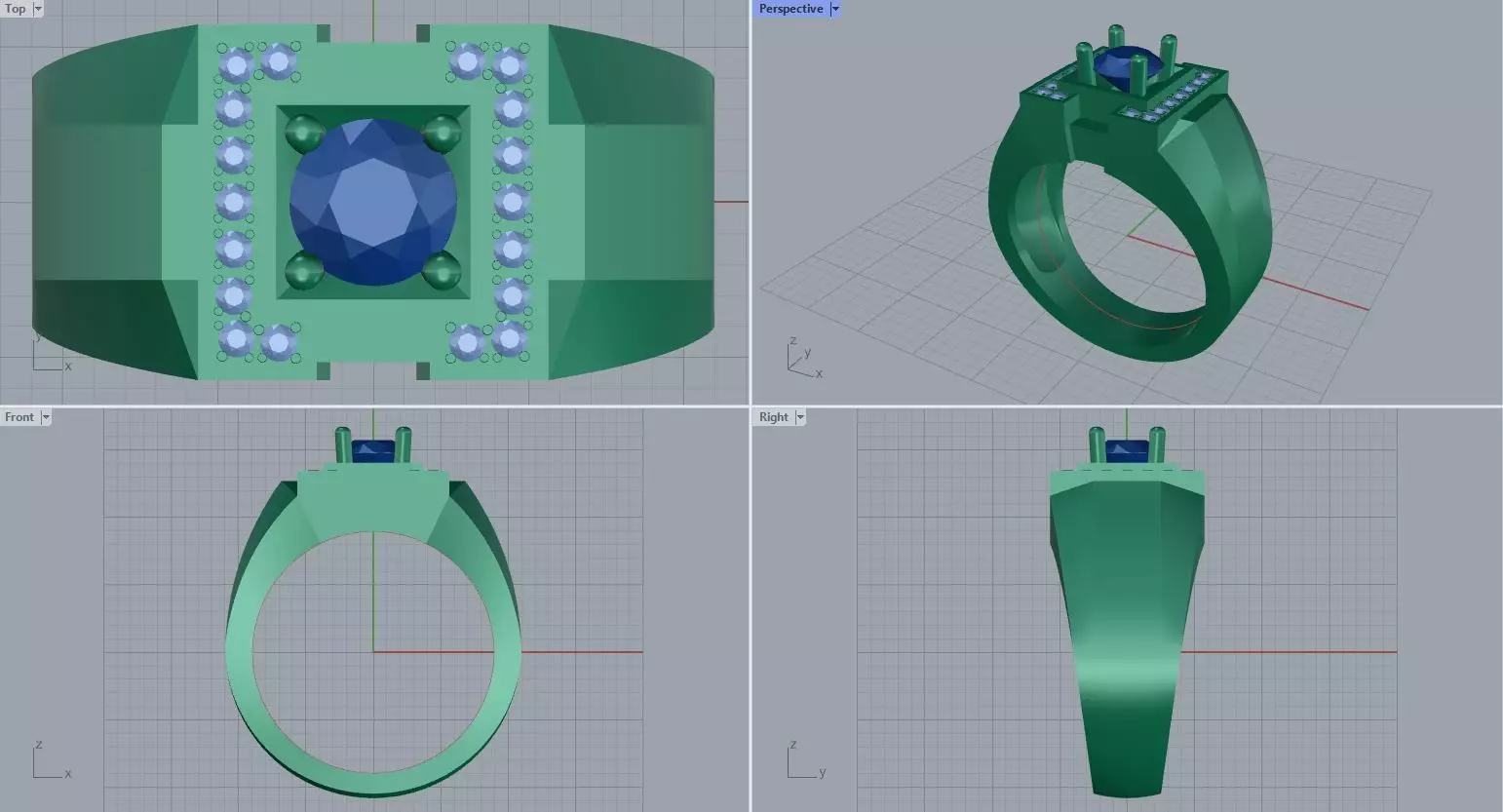 Men ring college ring set diamonds 3D print model_0