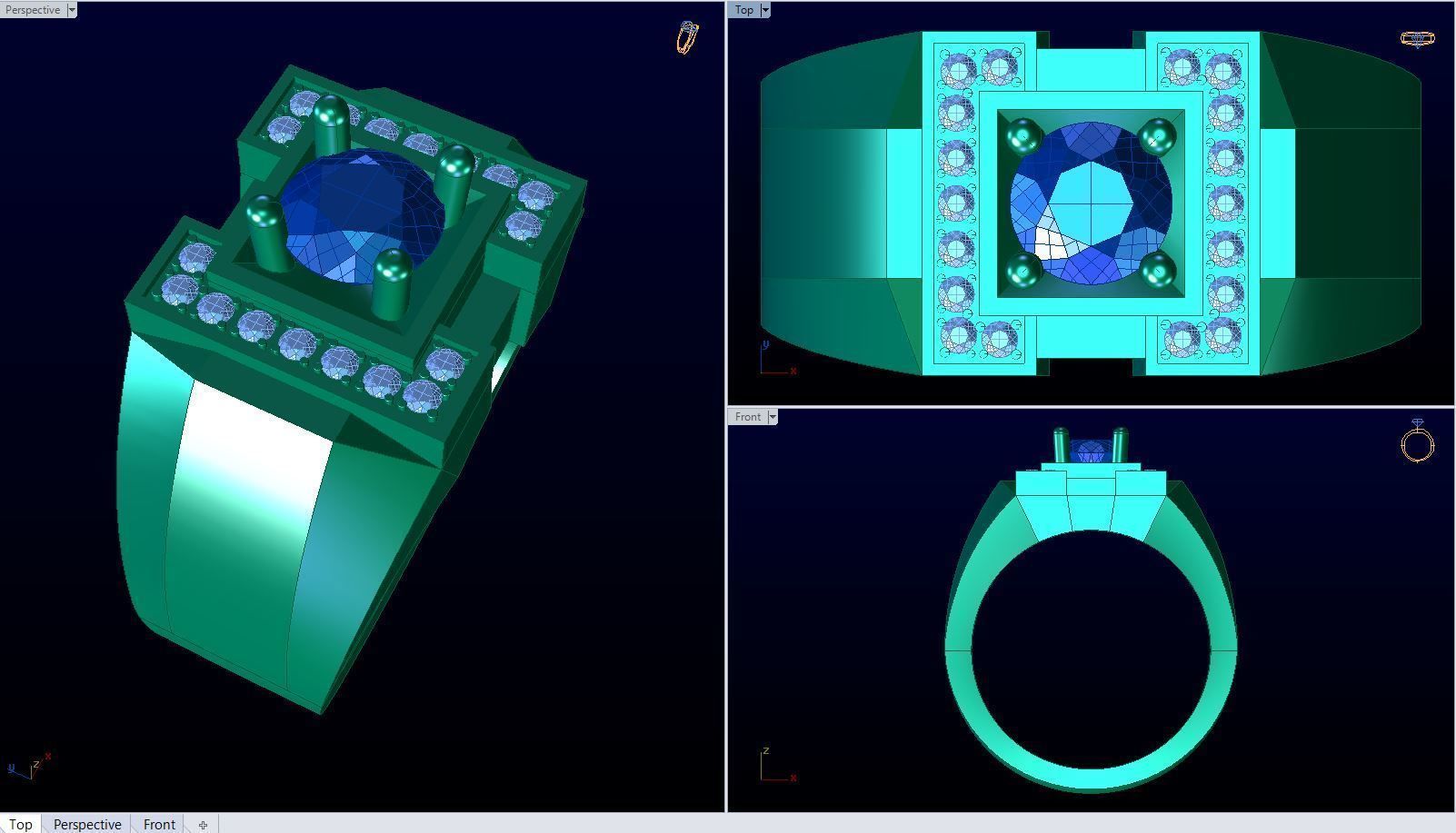 Men ring college ring set diamonds 3D print model_1