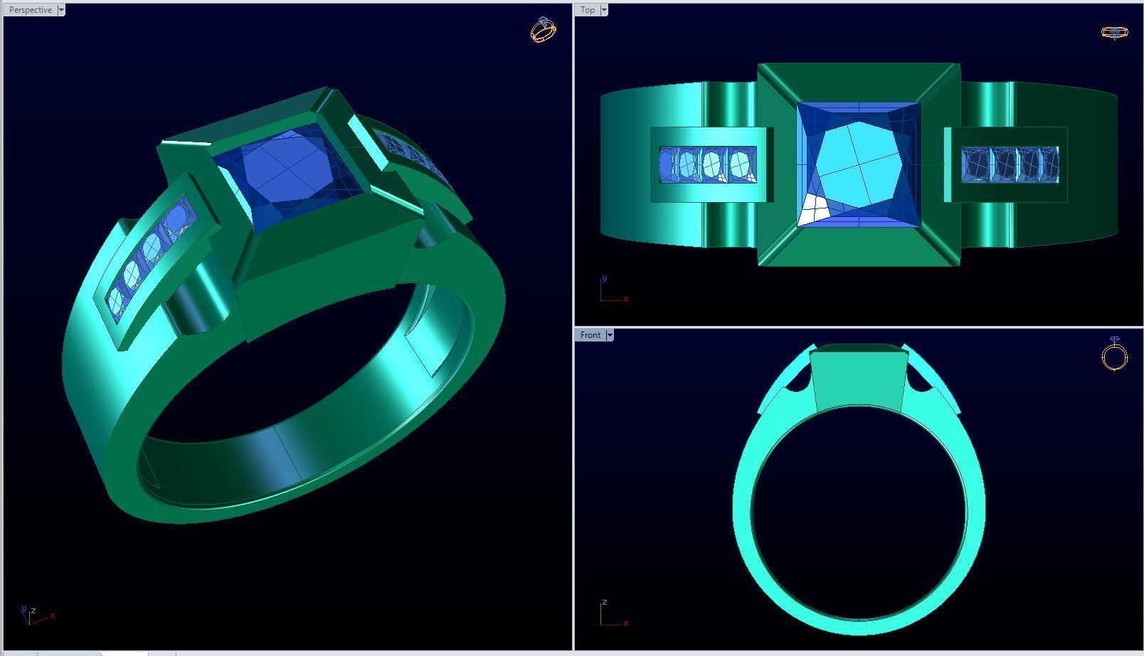 Men ring college ring set diamonds 3D print model_1