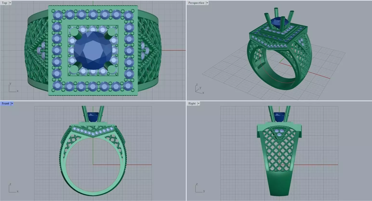 Men ring college ring set diamonds 3D print model_0