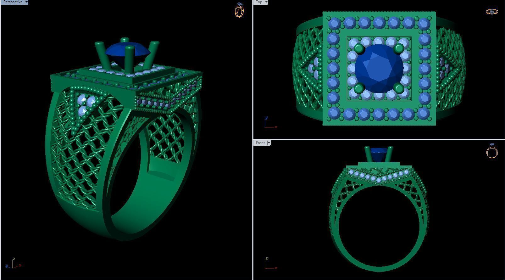 Men ring college ring set diamonds 3D print model_1