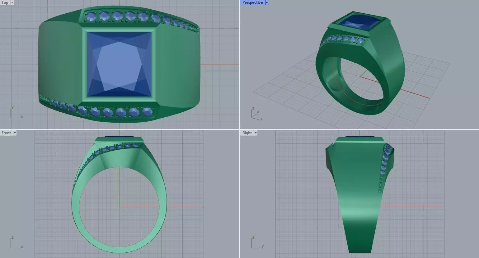 Men ring college ring set diamonds 3D print model_0