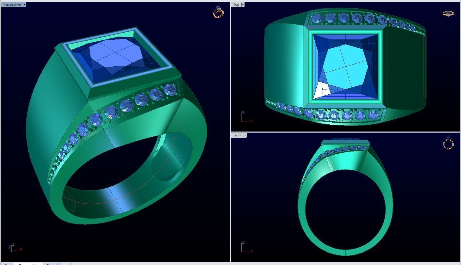 Men ring college ring set diamonds 3D print model_1