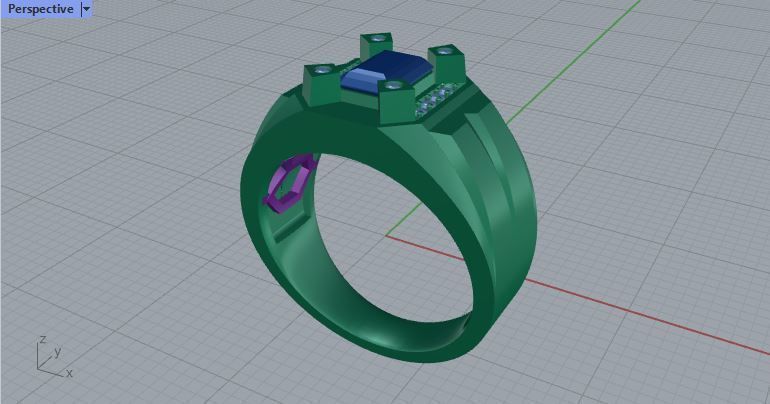 Men ring college ring set diamonds 3D print model_3