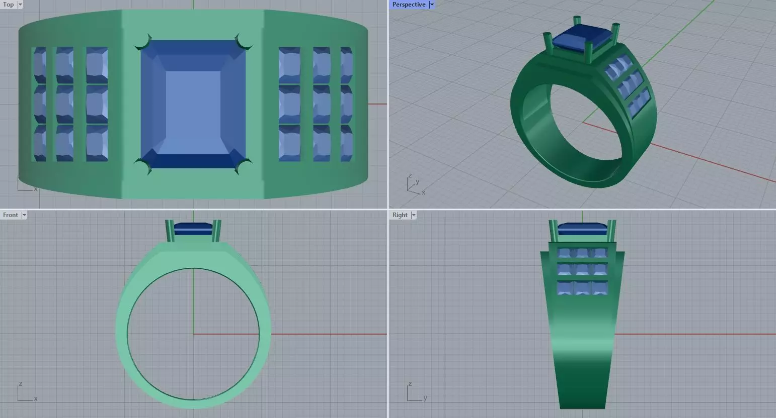 Men ring college ring set diamonds 3D print model_0