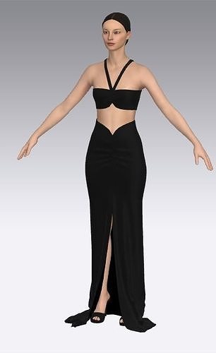 blouse and long skirt  black color modern  Low-poly 3D model