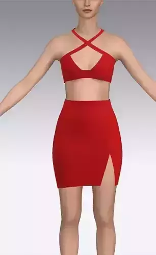 two pieces blouse and slit detail skirt   Low-poly 3D model