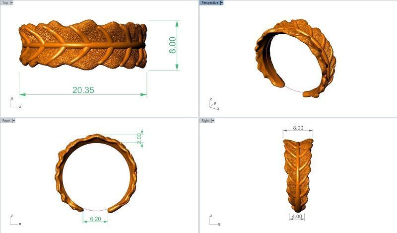 Leaf plain nature Ring 01 3D print model_20