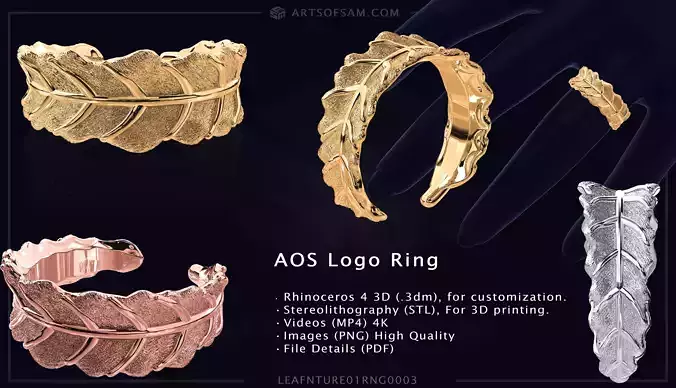 Leaf plain nature Ring 01 3D print model
