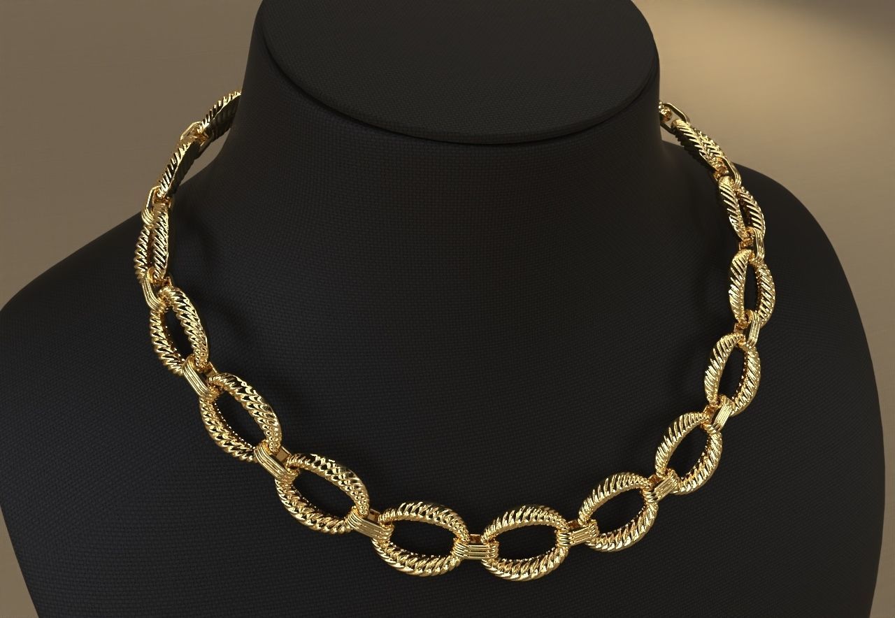 Crochet pattern Chain link Necklace light weight 3D print model_2