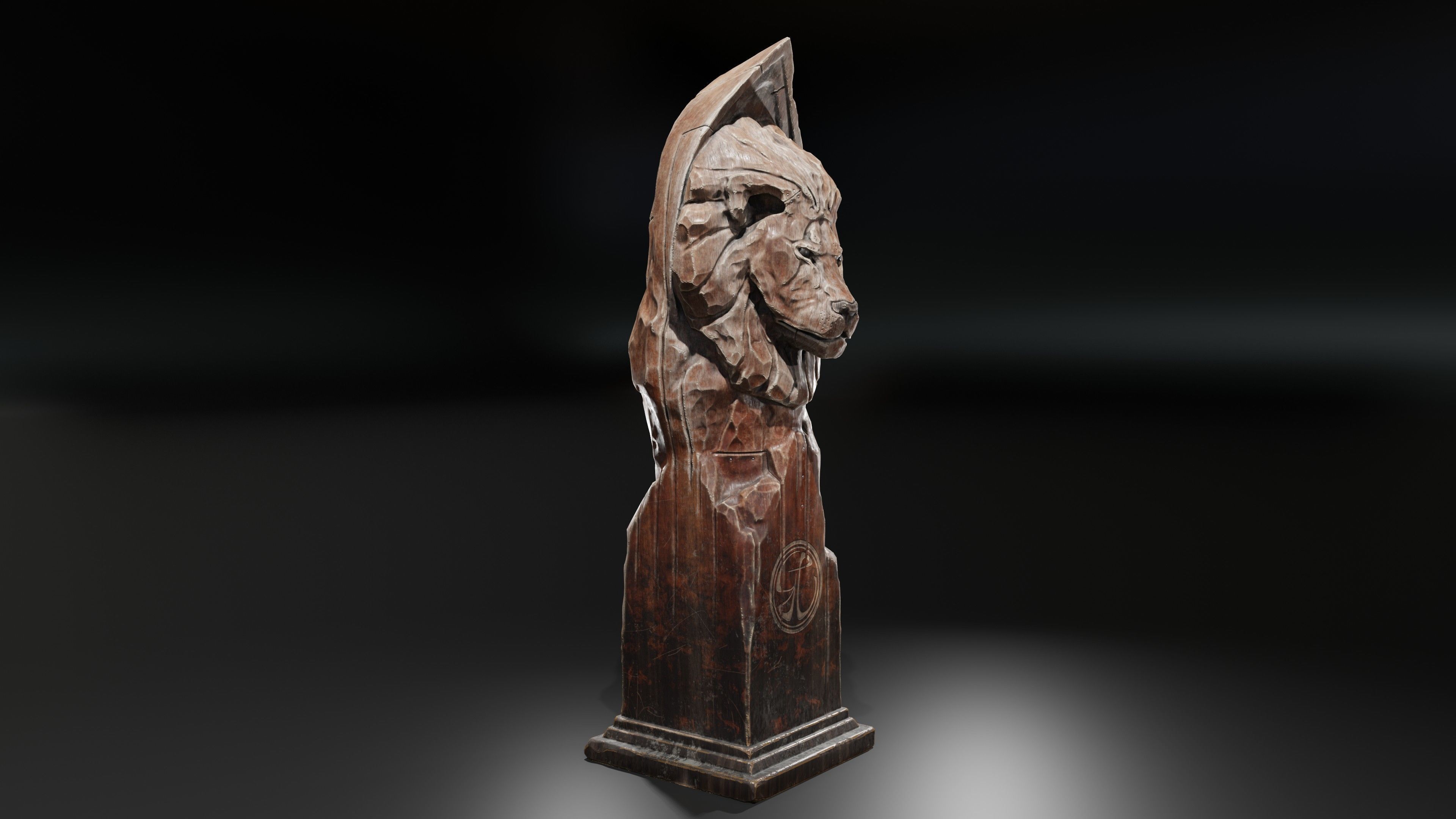 Lion wooden statue Low-poly 3D model_1