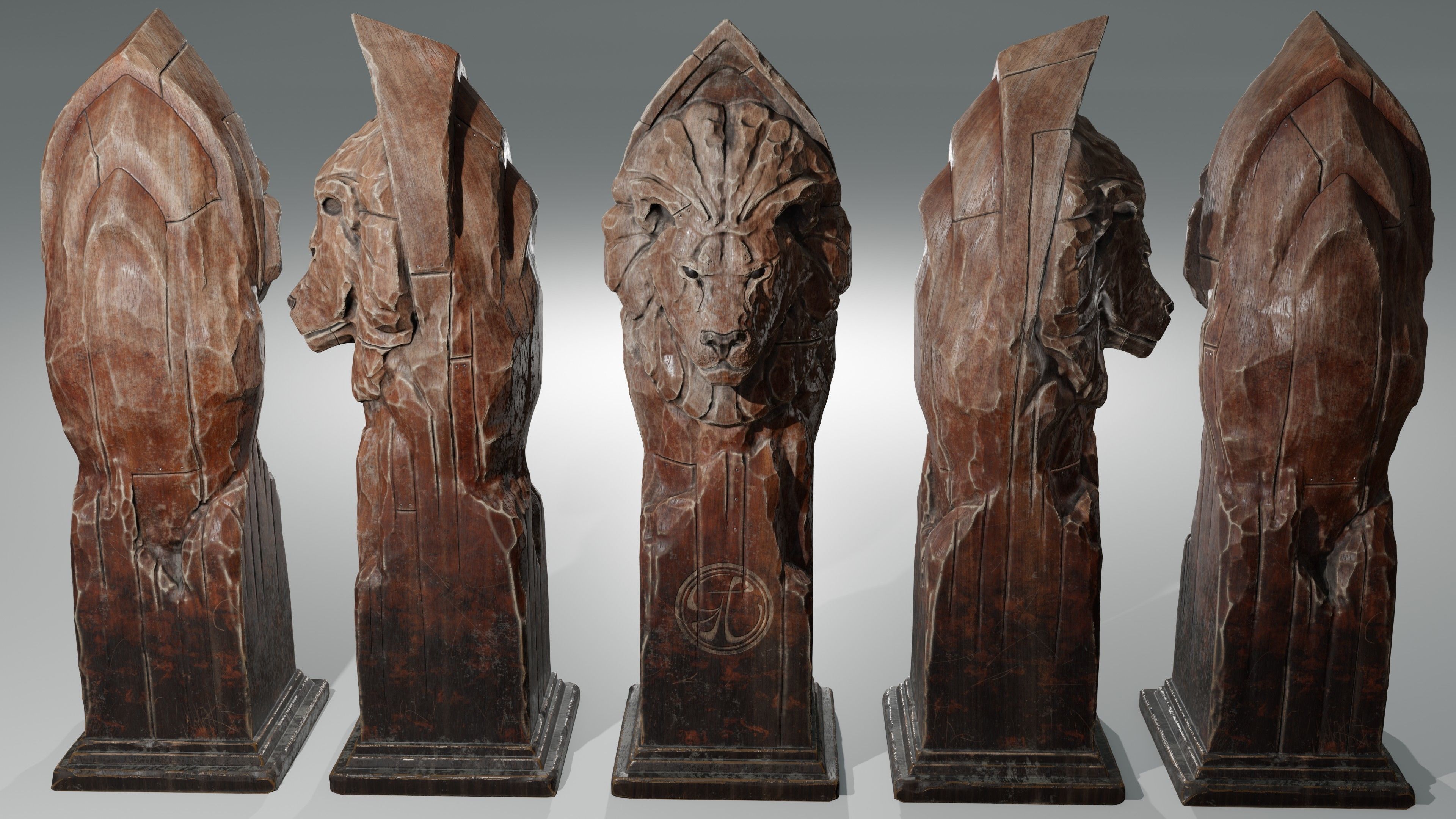 Lion wooden statue Low-poly 3D model_5