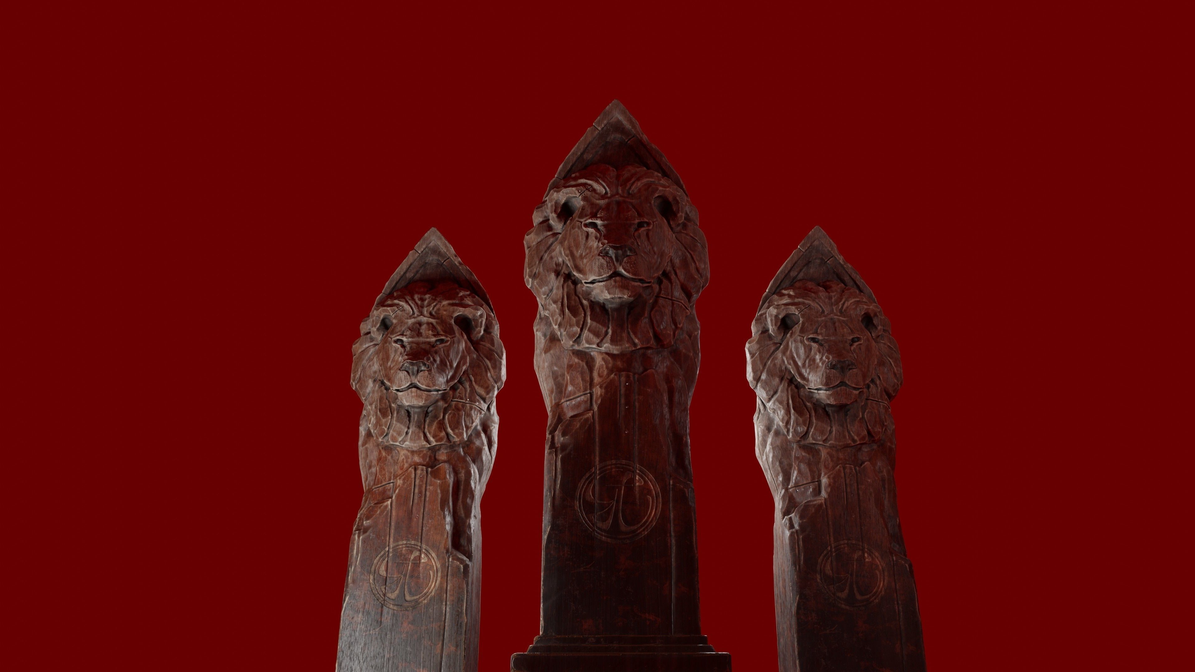 Lion wooden statue Low-poly 3D model_7