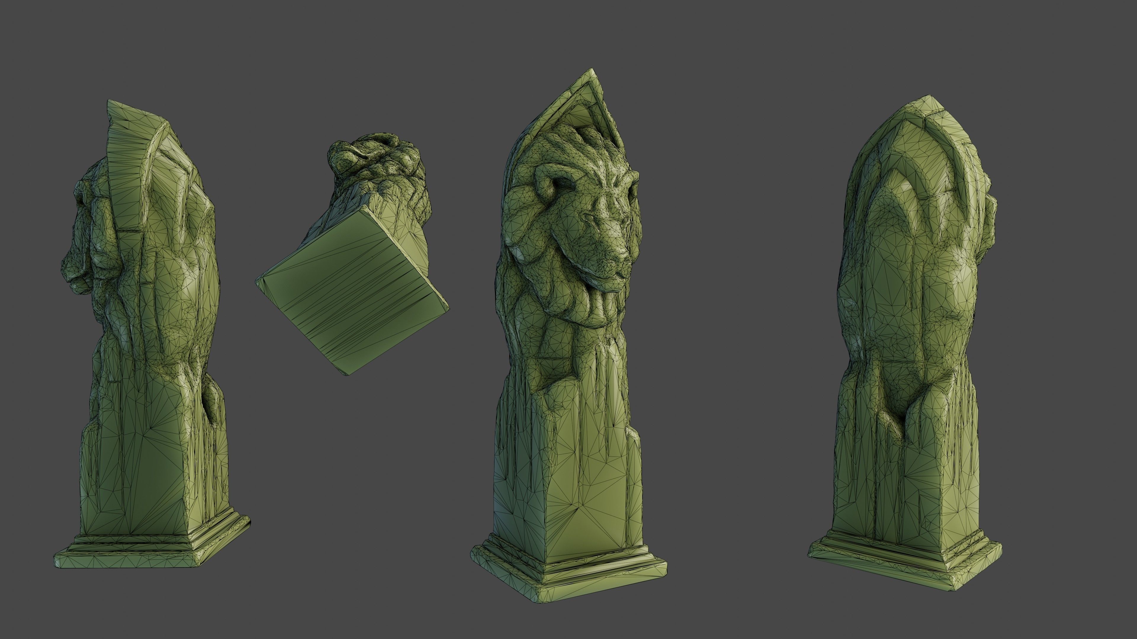 Lion wooden statue Low-poly 3D model_12