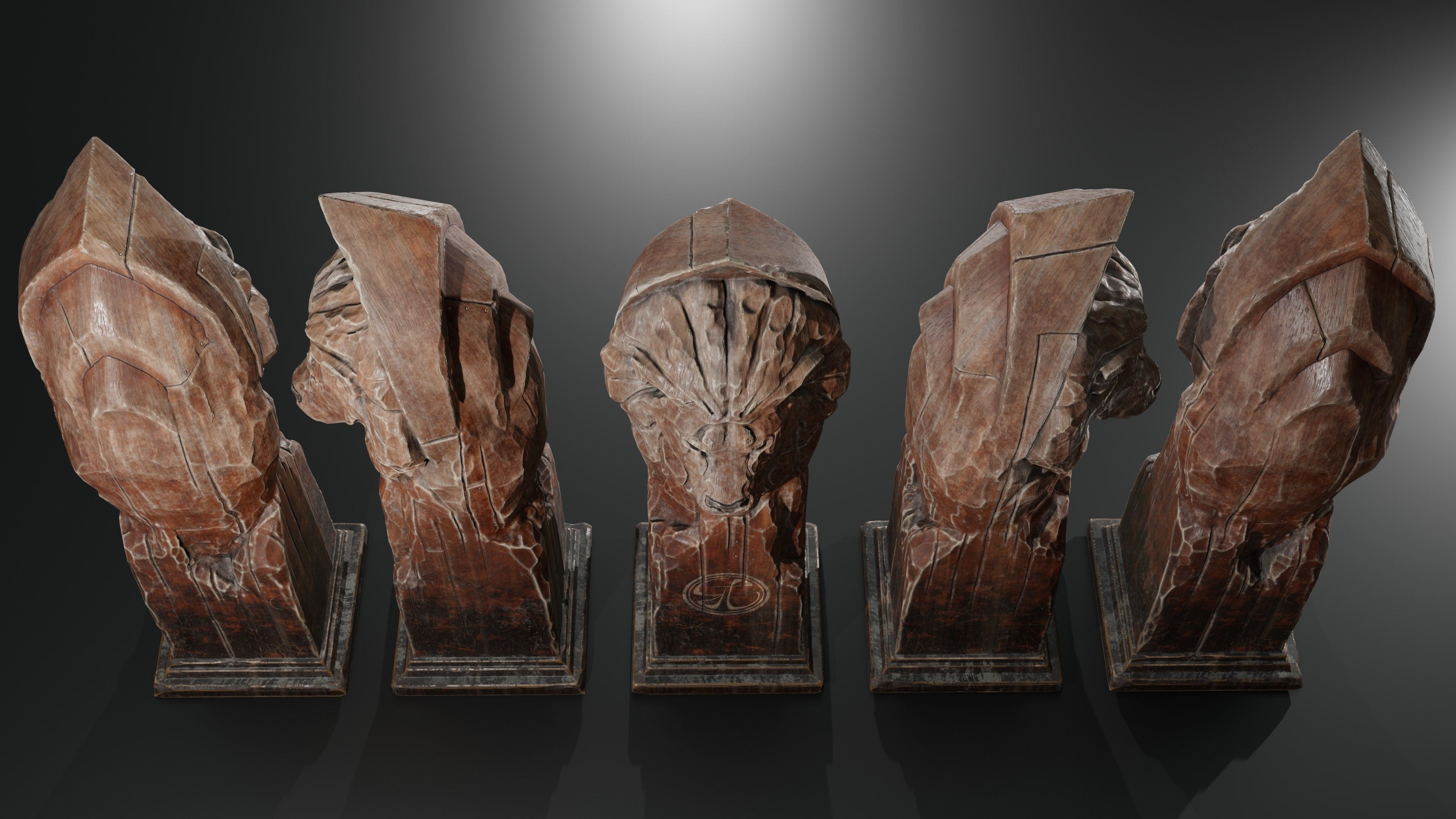 Lion wooden statue Low-poly 3D model_4