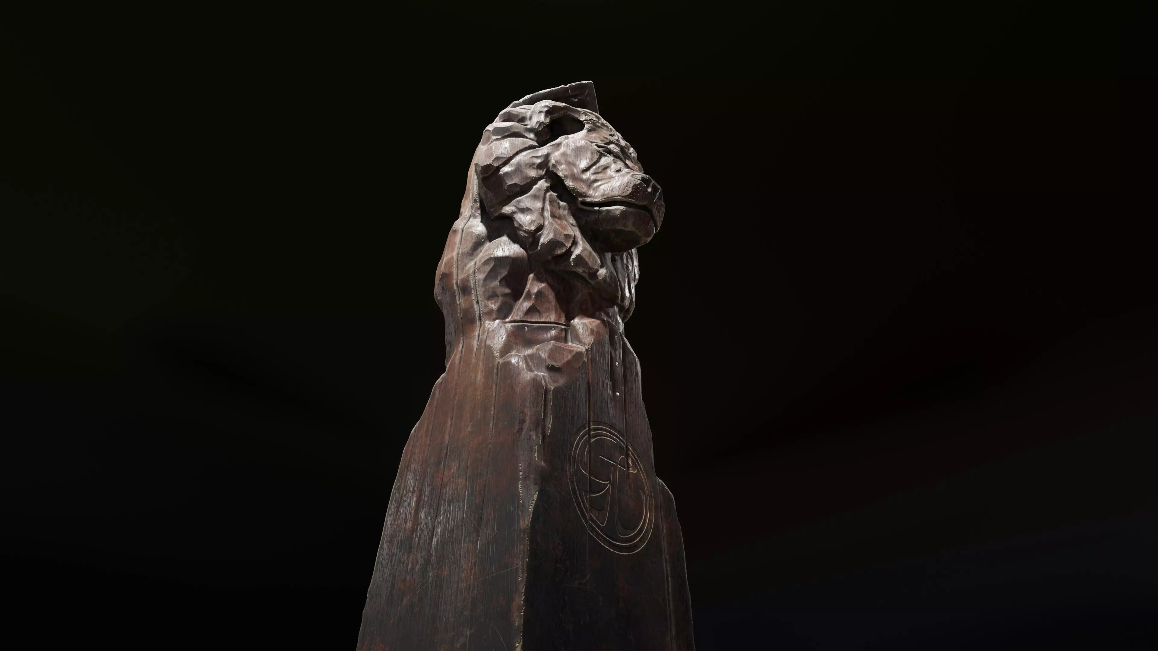 Lion wooden statue Low-poly 3D model_0