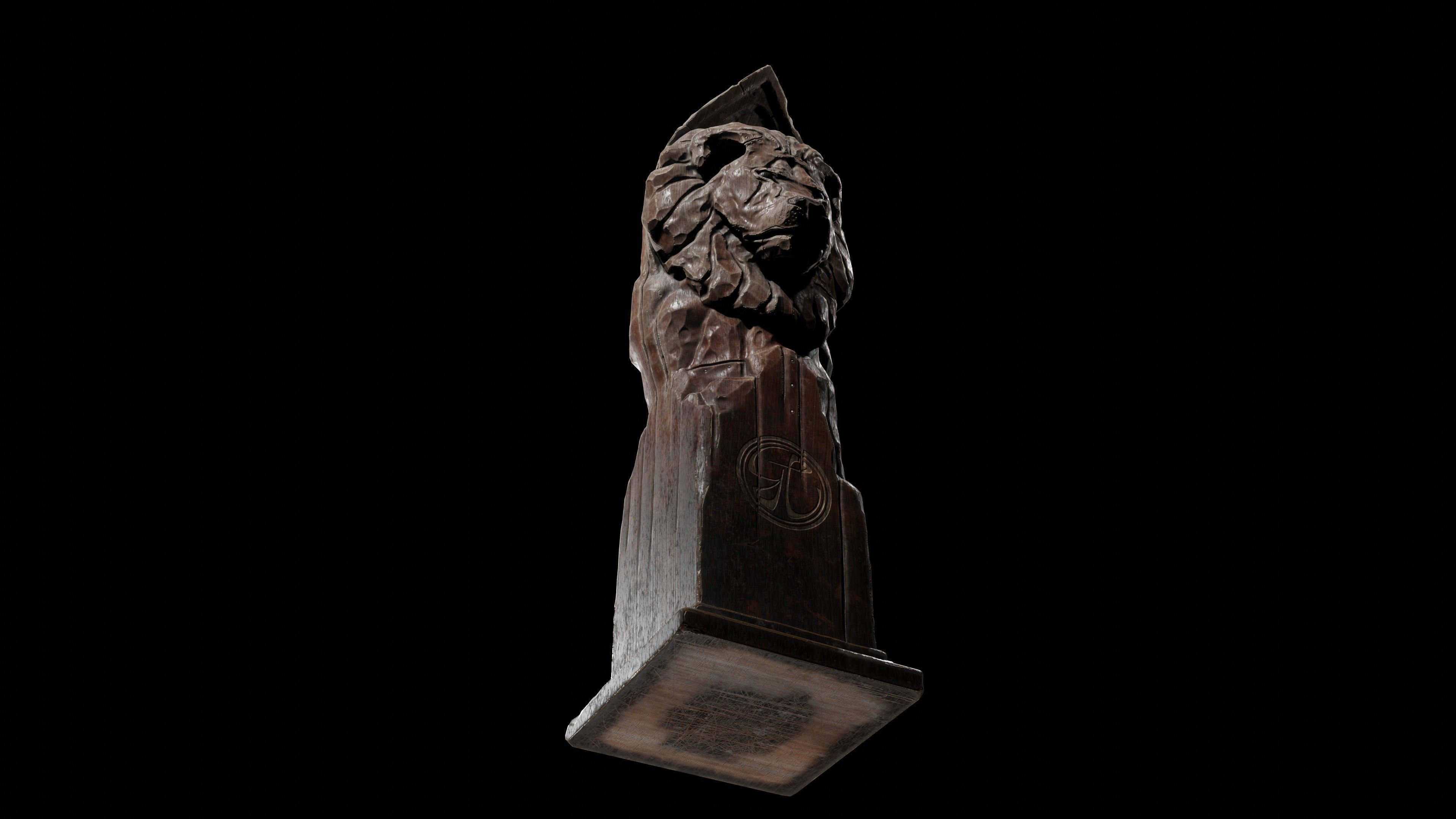 Lion wooden statue Low-poly 3D model_2