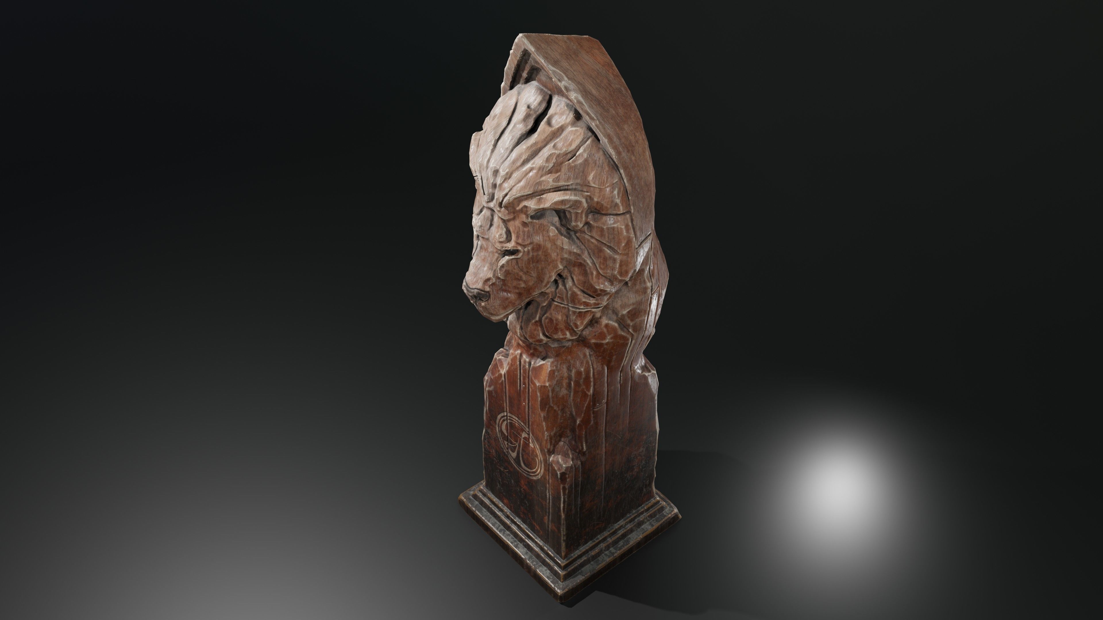 Lion wooden statue Low-poly 3D model_3