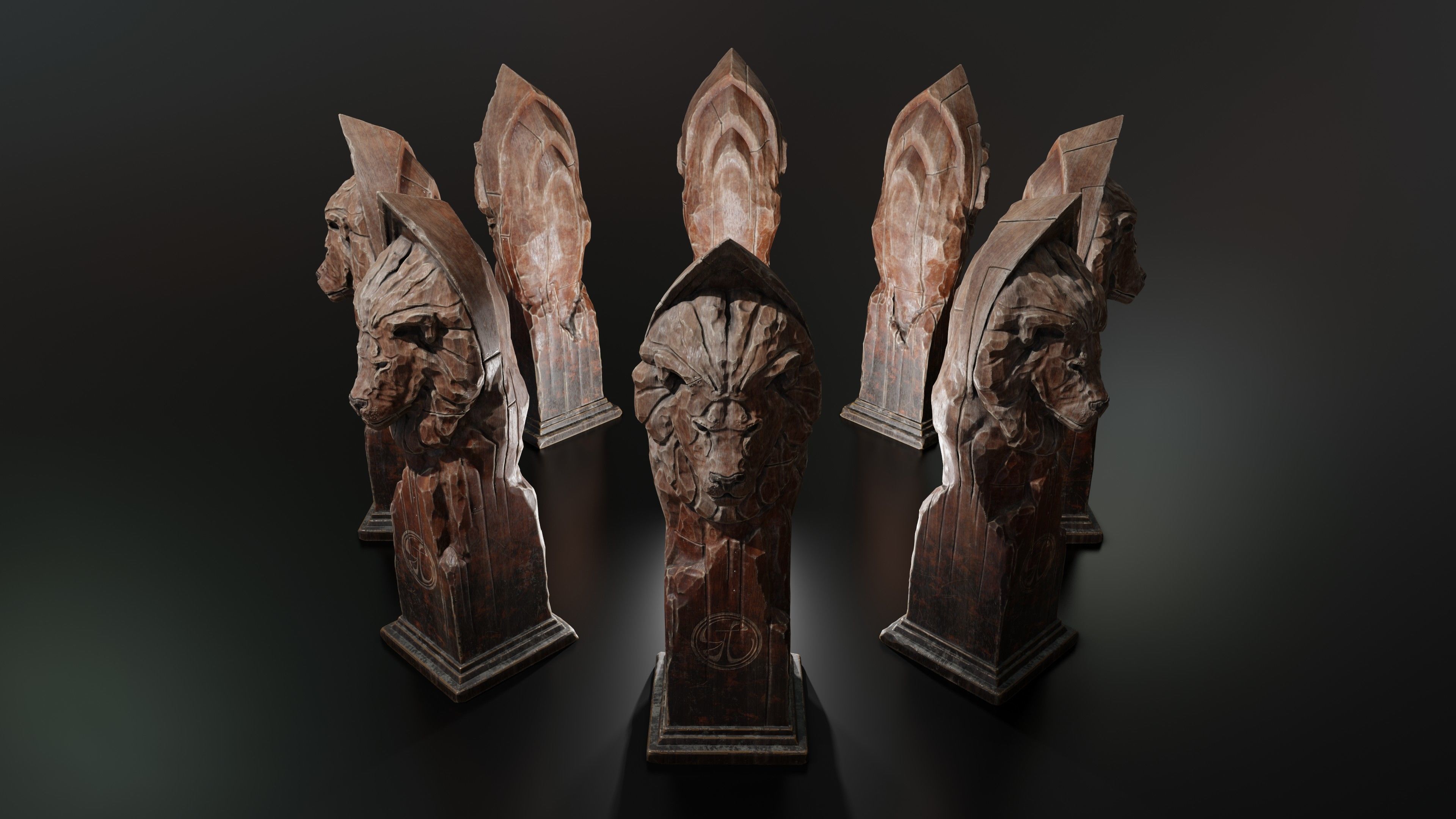 Lion wooden statue Low-poly 3D model_8