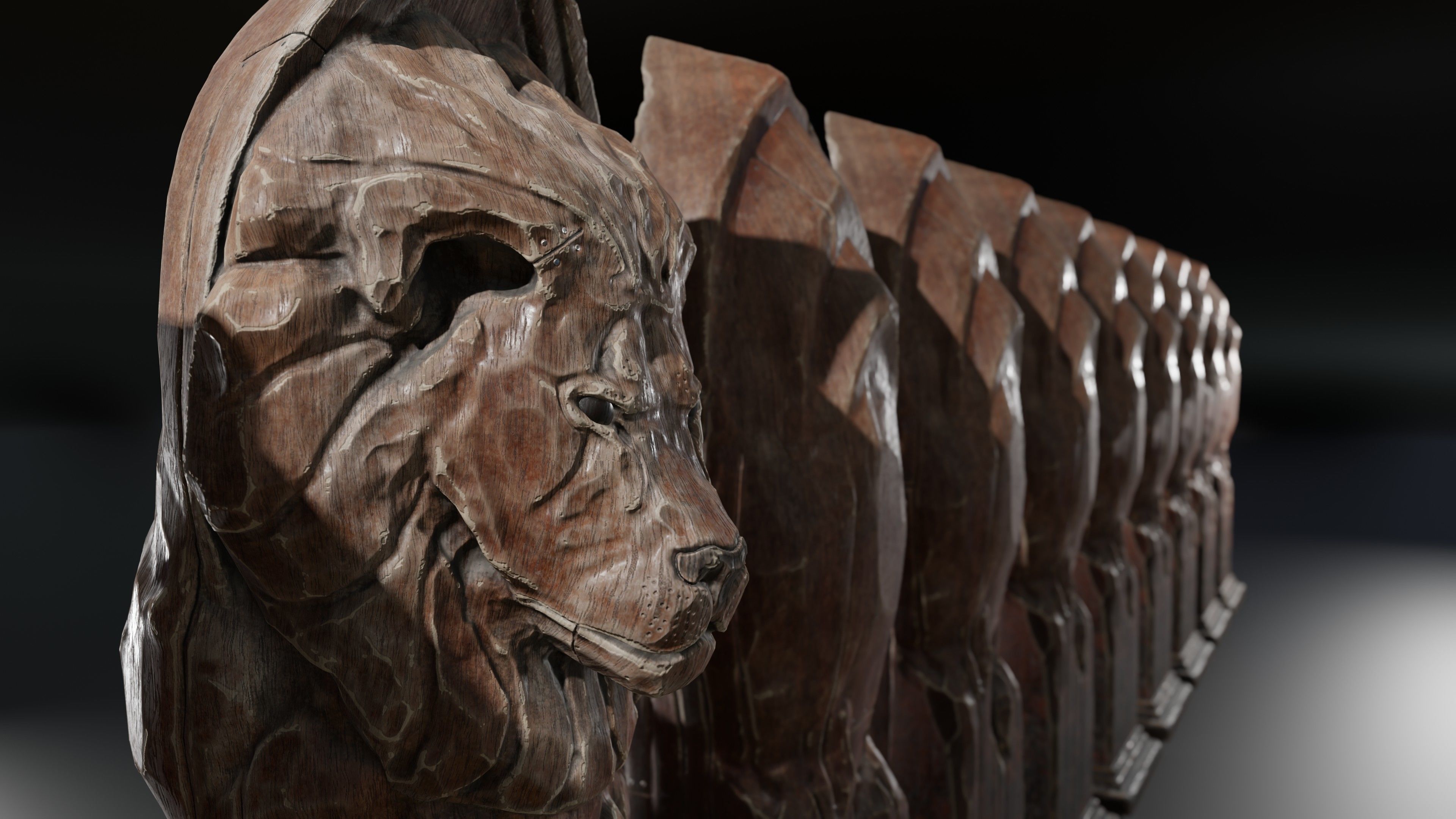 Lion wooden statue Low-poly 3D model_10
