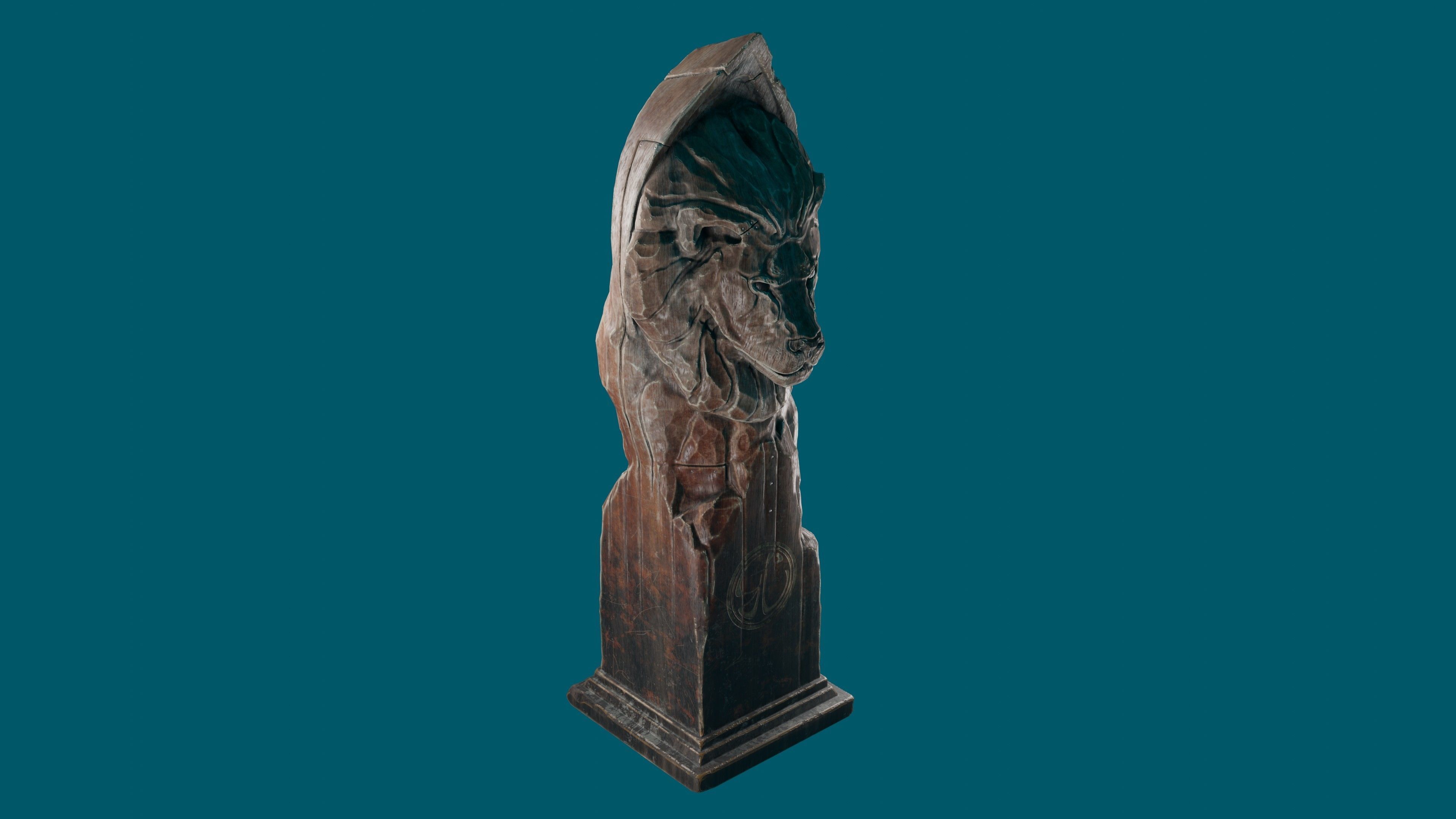 Lion wooden statue Low-poly 3D model_6