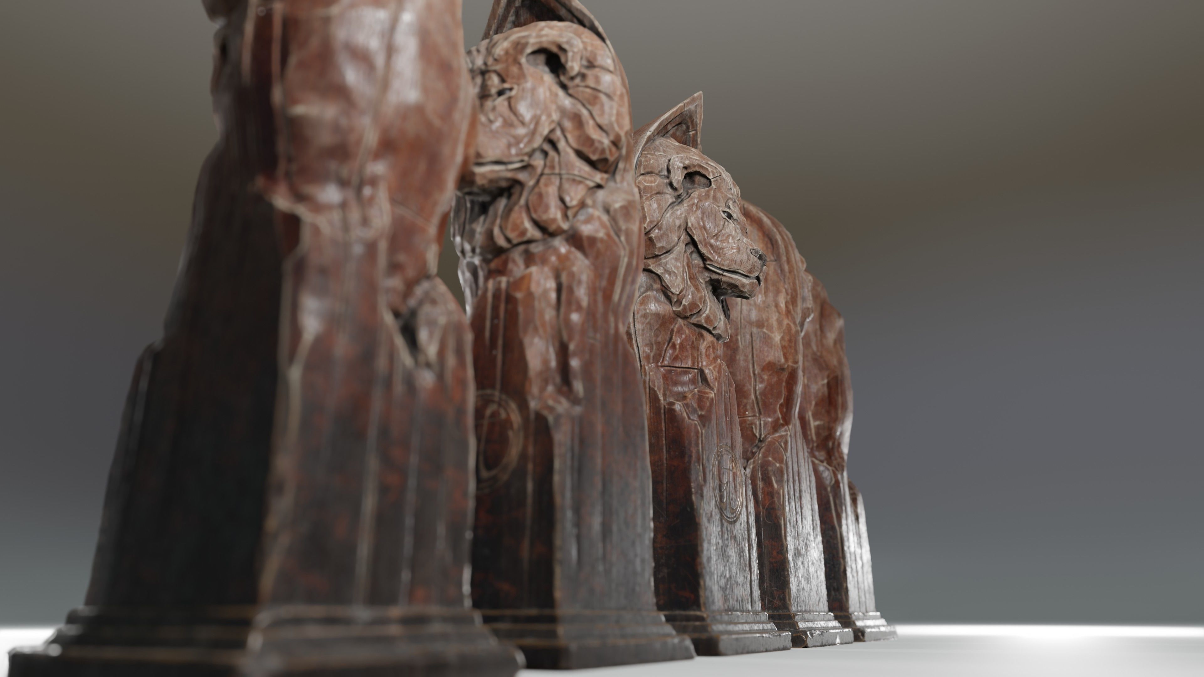 Lion wooden statue Low-poly 3D model_9