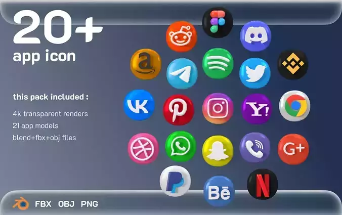 social media icons 3D model