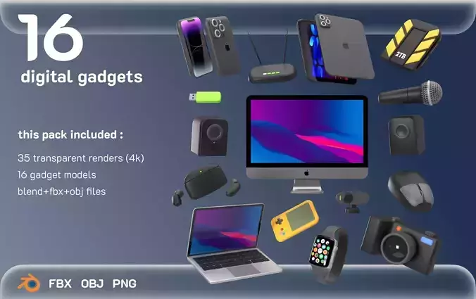 digital gadget icons 3D model