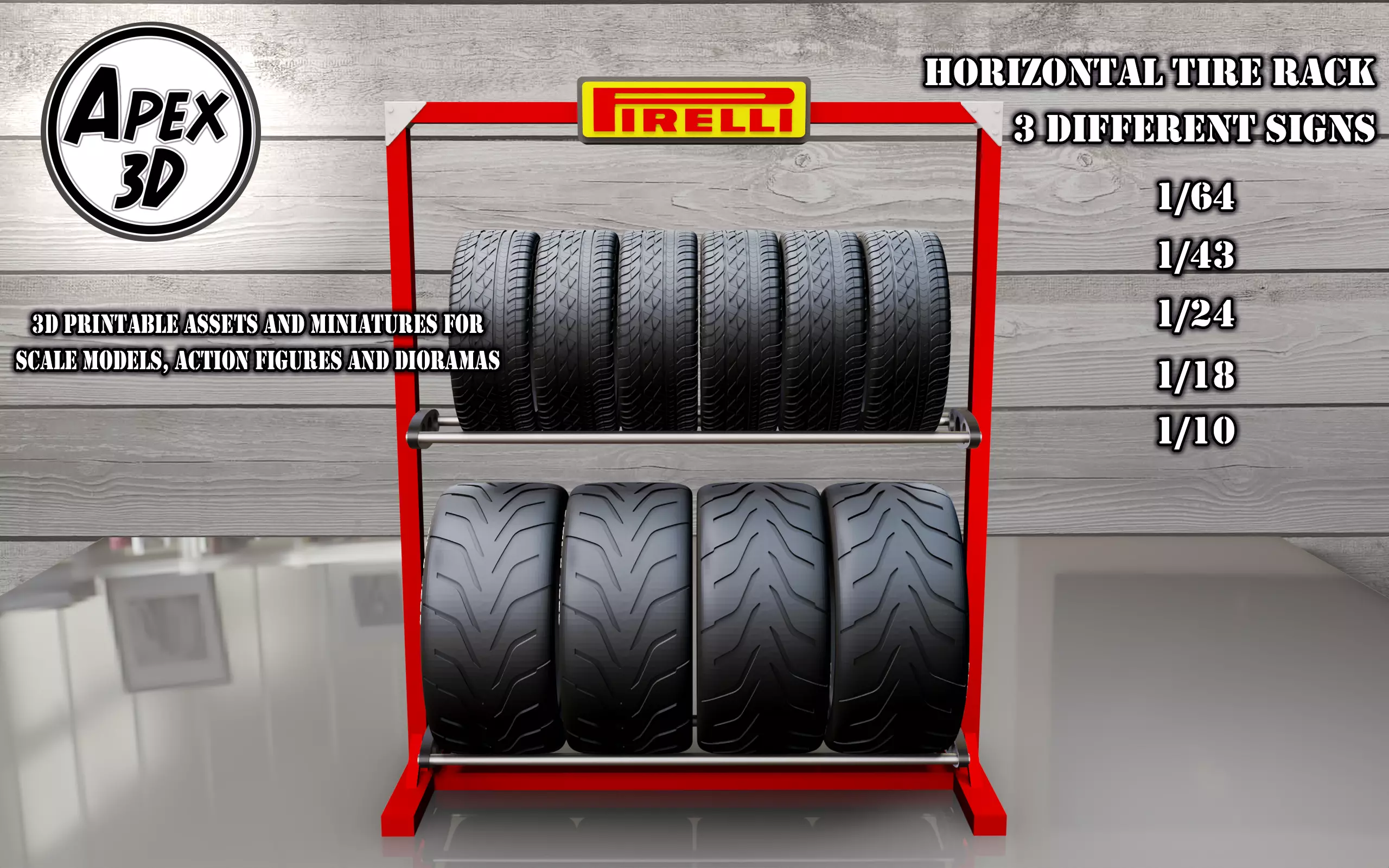 Horizontal tire Rack 3d printable in various scales 3D print model