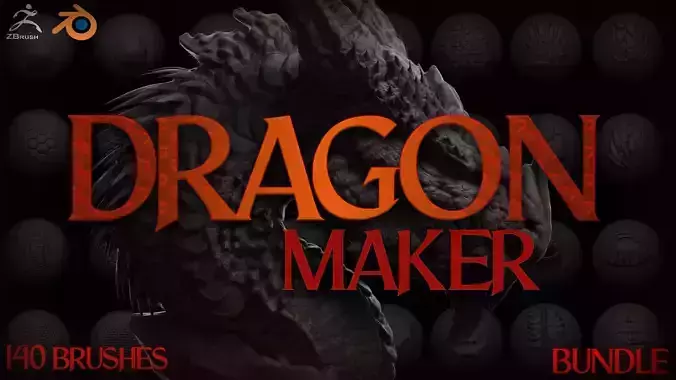 Zbrush and Blender Dragon Maker 140 Brushes Bundle  3D model