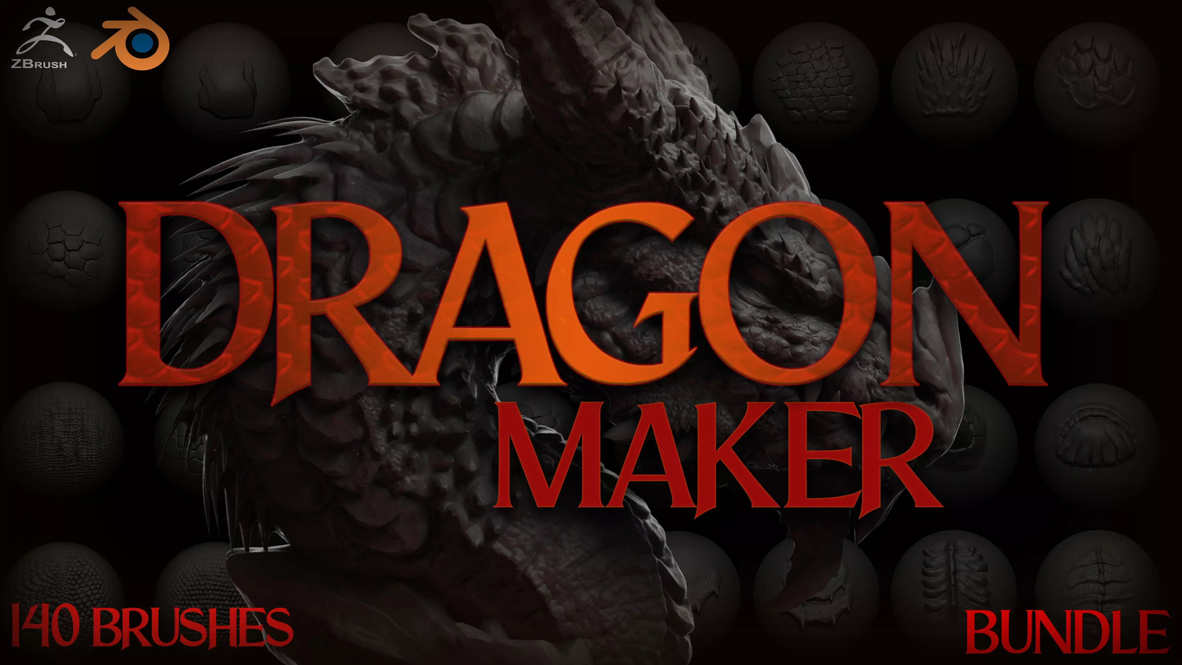 Zbrush and Blender Dragon Maker 140 Brushes Bundle 3D model_0