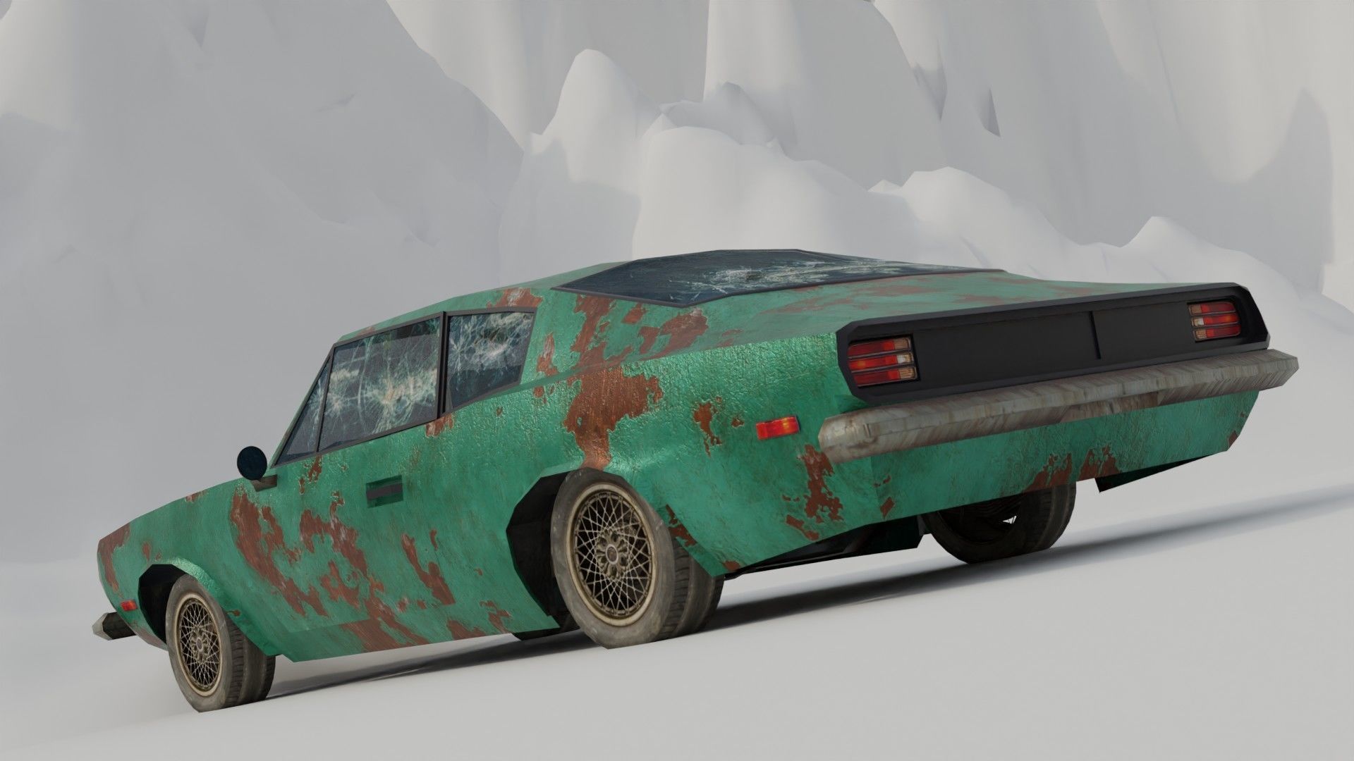 Shanty Wooden House and Shanty Garage with Car 3D model_6