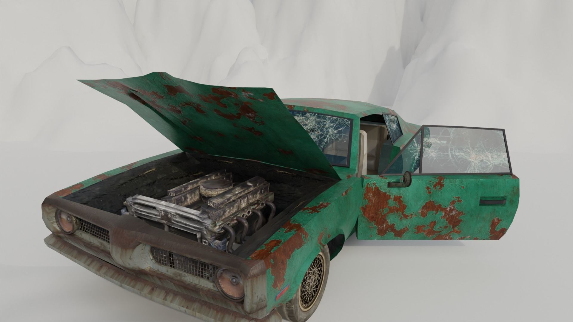 Shanty Wooden House and Shanty Garage with Car 3D model_7