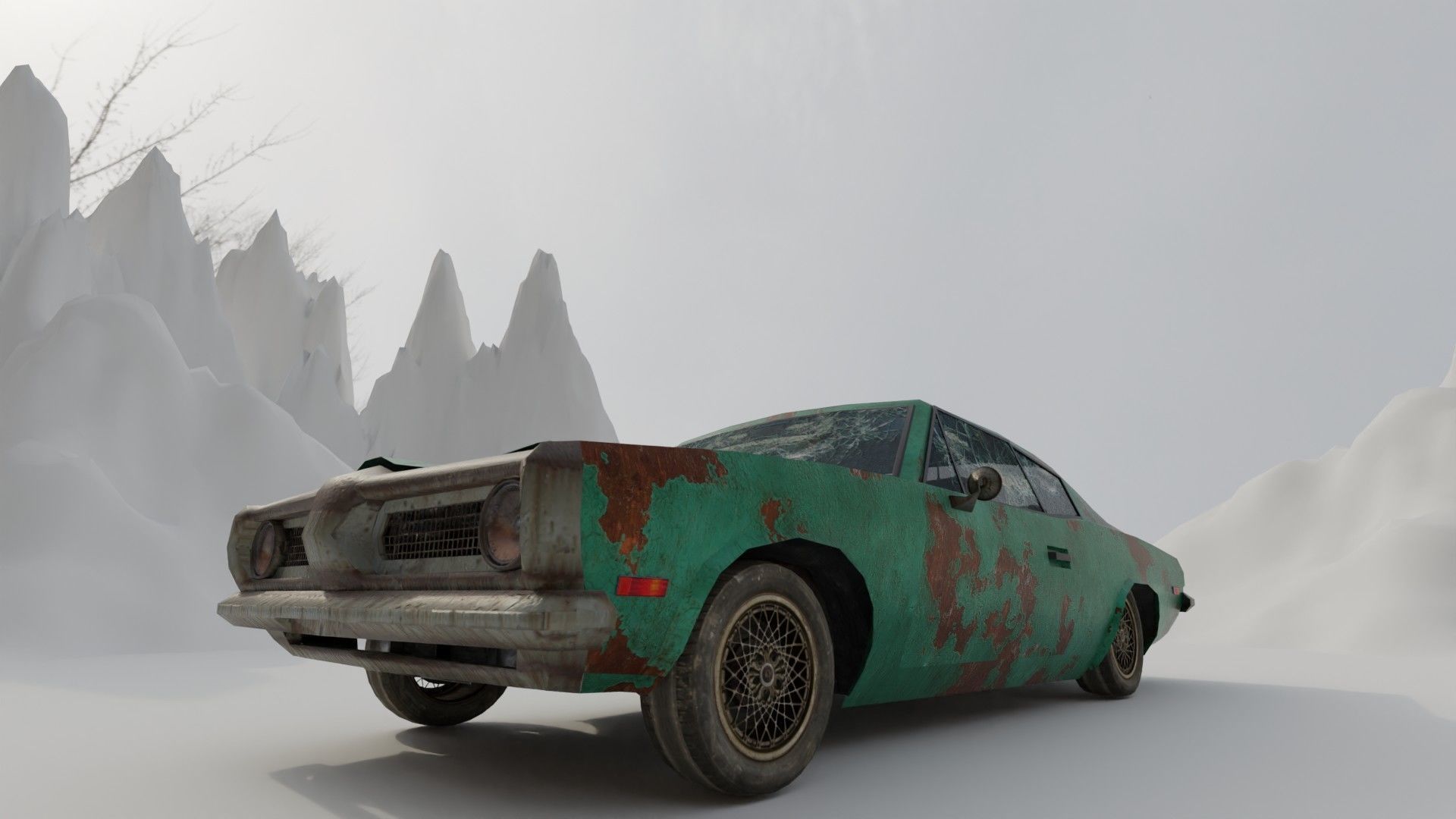 Shanty Wooden House and Shanty Garage with Car 3D model_5