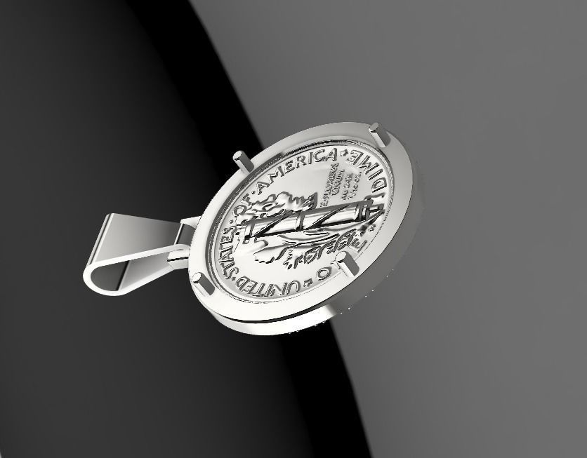 Silver Dime Necklace Pendant 3D model_1