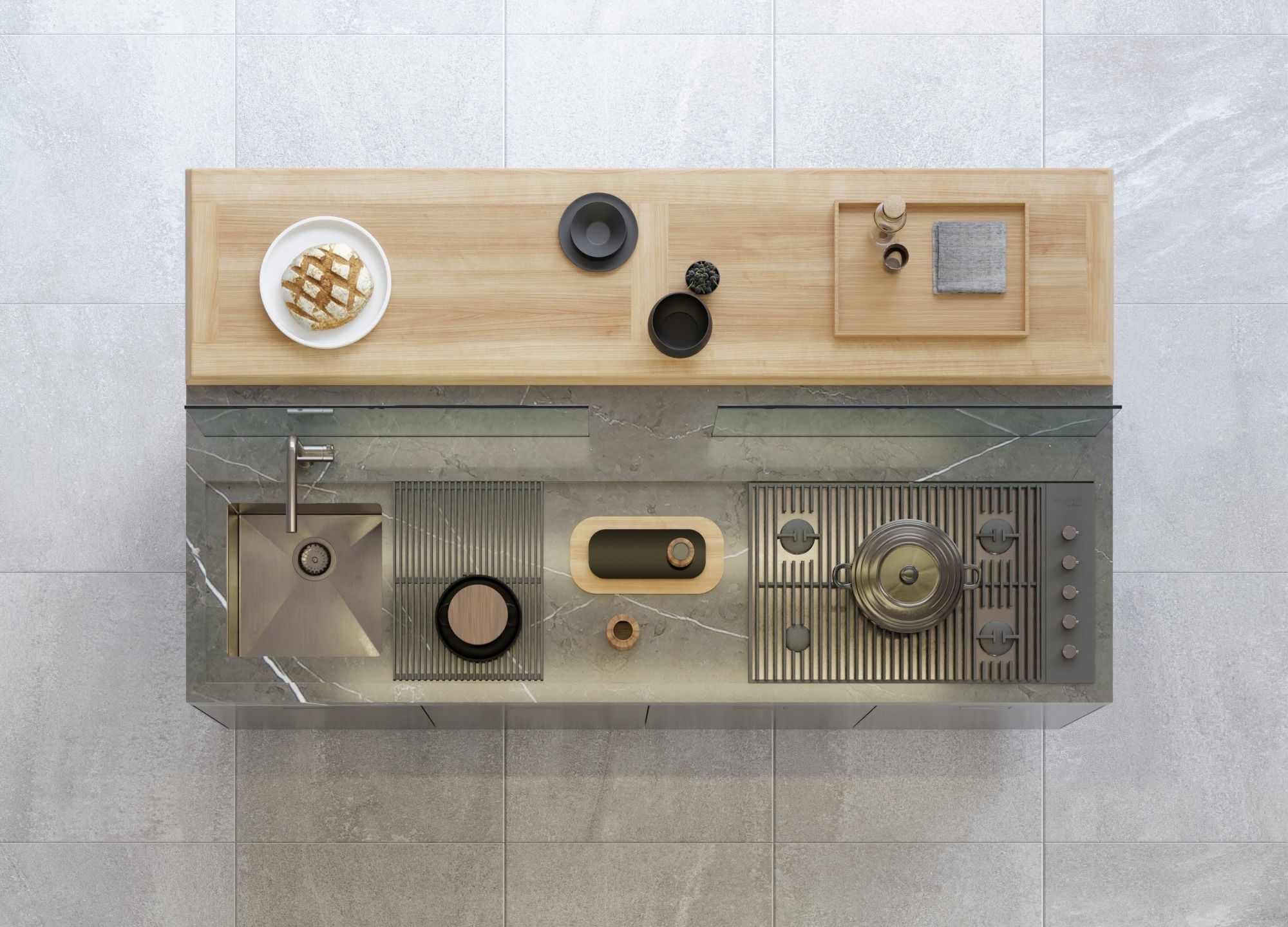 Arclinea - Italia - Steel and Timber Modern Kitchen Island 3D model_5