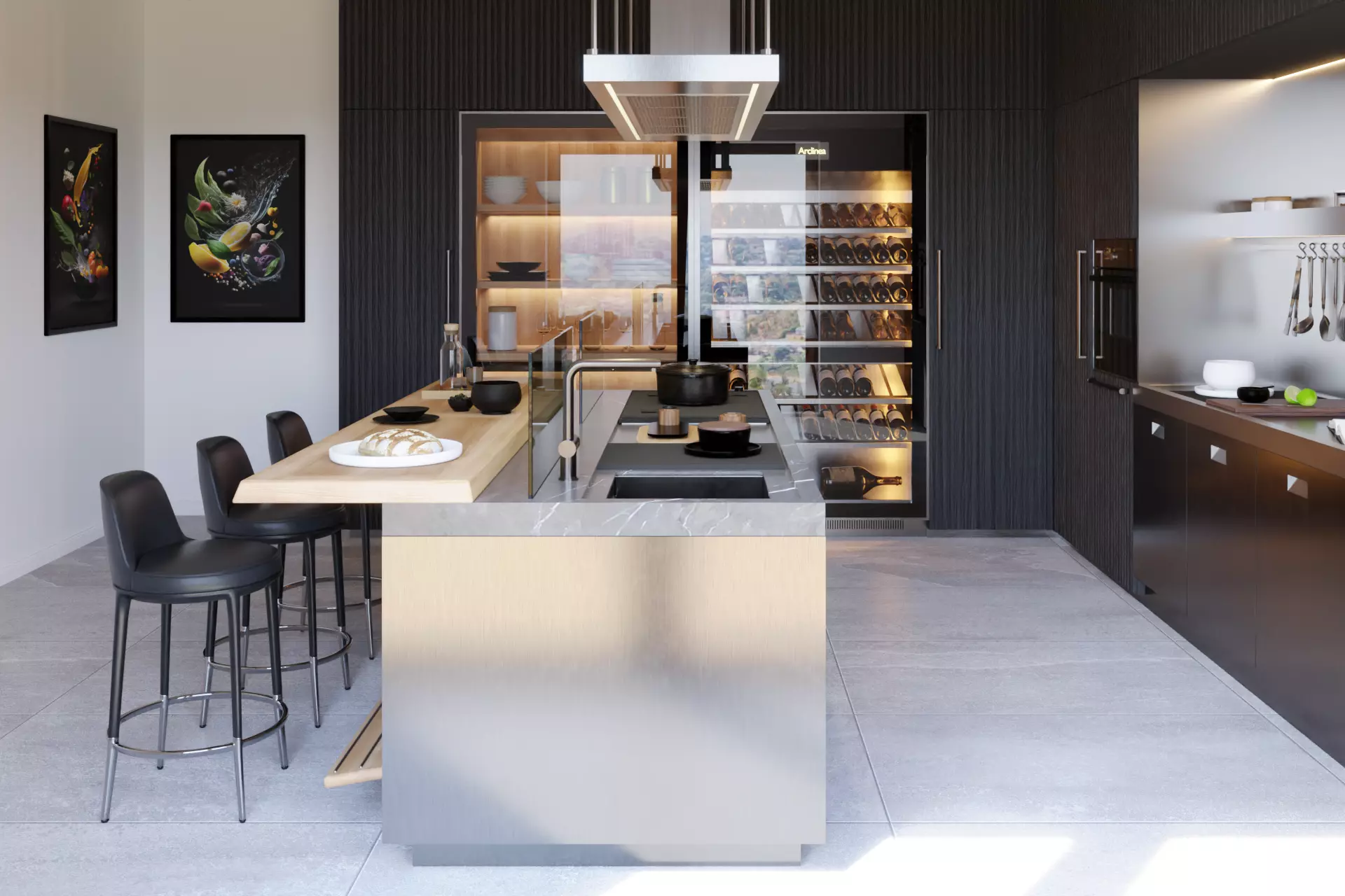 Arclinea - Italia - Steel and Timber Modern Kitchen Island 3D model_0