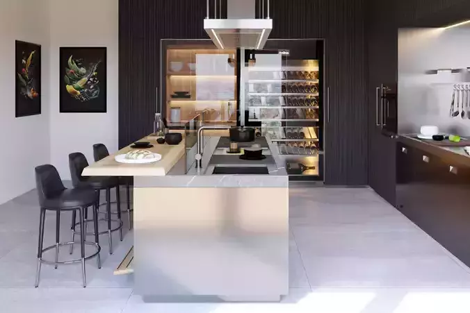 Arclinea - Italia - Steel and Timber Modern Kitchen Island 3D model