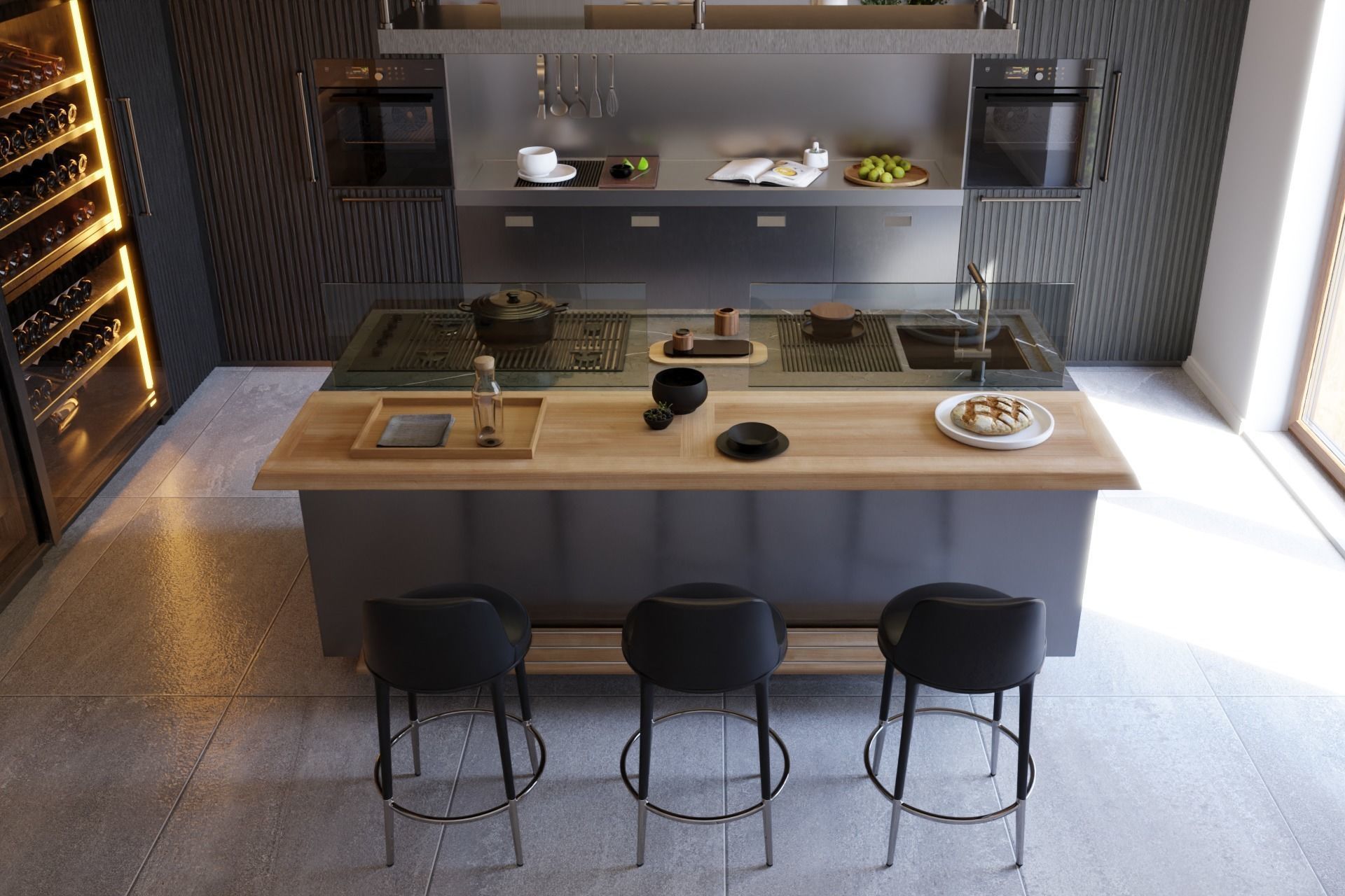 Arclinea - Italia - Steel and Timber Modern Kitchen Island 3D model_2