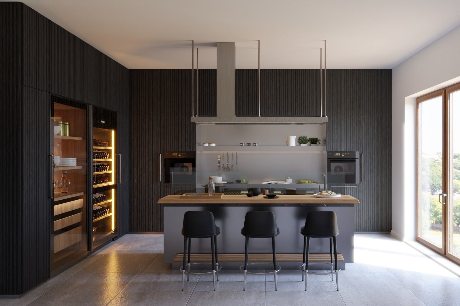 Arclinea - Italia - Steel and Timber Modern Kitchen Island 3D model_1