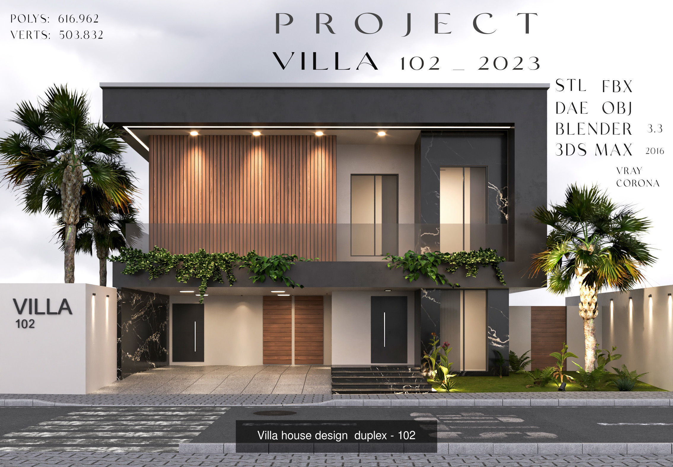 Villa house design - duplex    4 MODELS 3D Model Collection_2