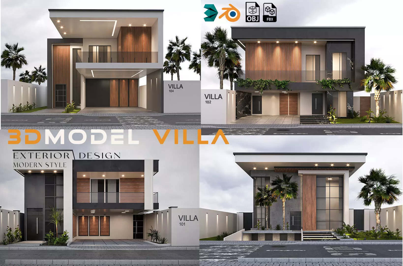 Villa house design - duplex    4 MODELS 3D Model Collection_0