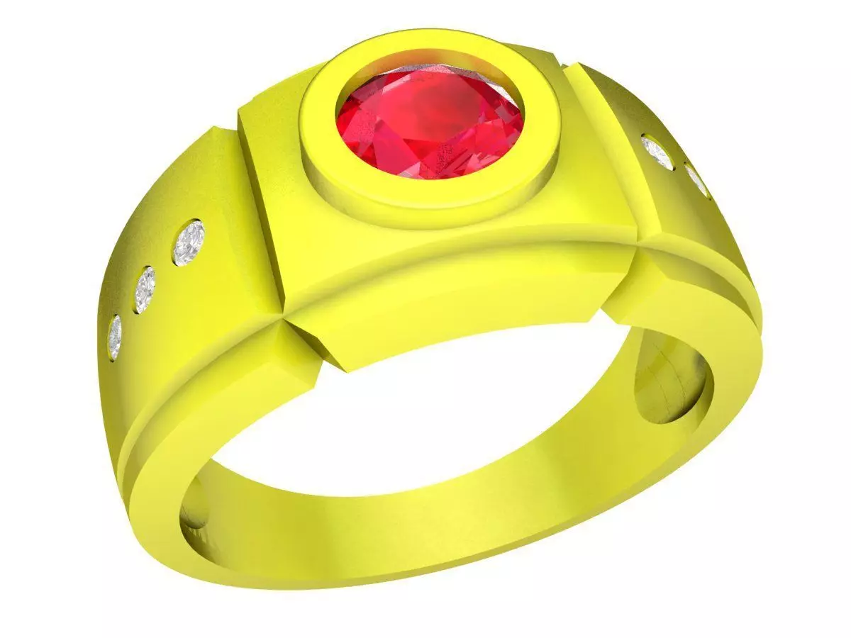 Bold Round Stone Mens Ring 5071 3D print model