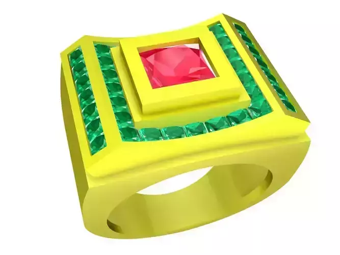 Luxury Square Gemstone Mens Ring 3D Jewelry Model 5075 3D print model