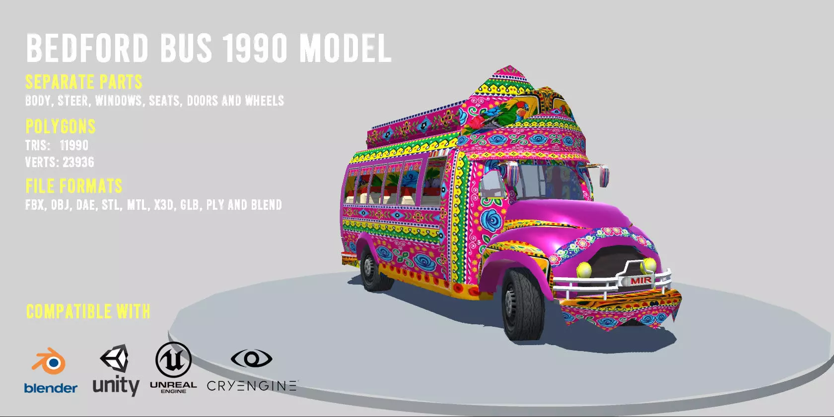 Bedford 1990 Bus Model Low-poly 3D model_0
