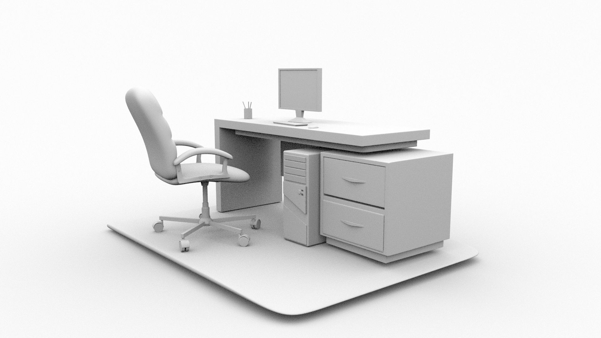 Office desk  3D model_3