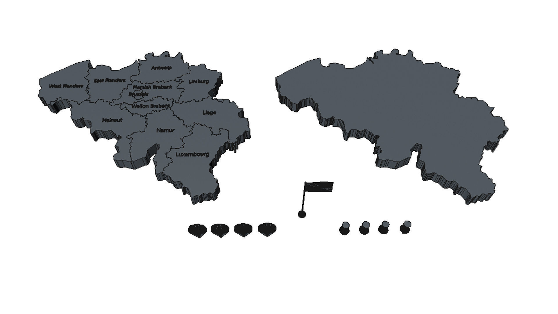 Belgium map - Political regions and flag 3D model_5